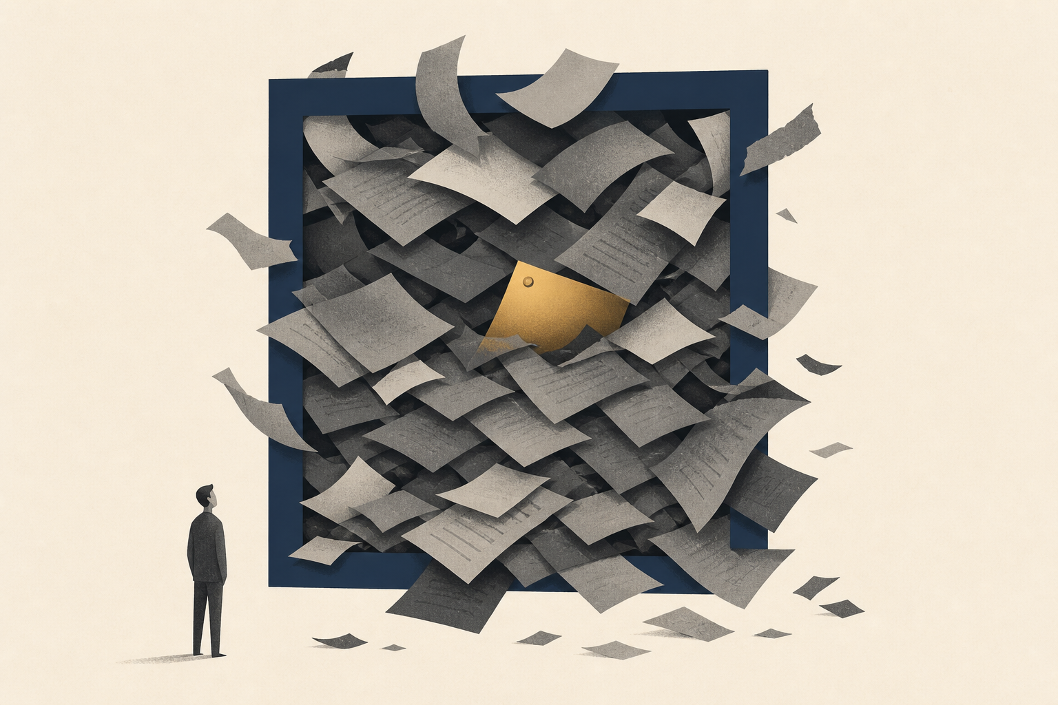 An agent works inside a context window clouded by accumulating irrelevant material.