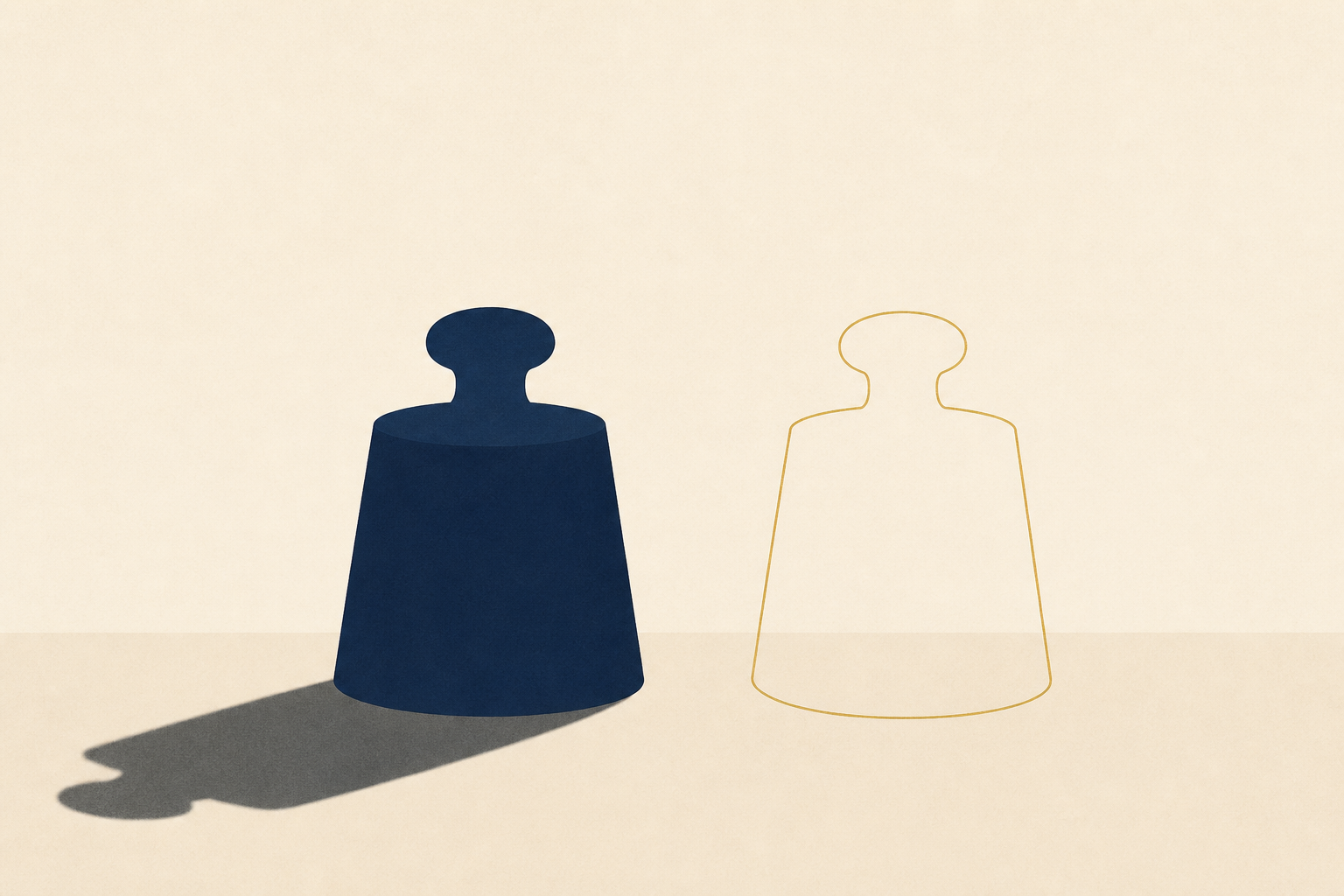 Two identical weights sit side by side, but only the solid navy one casts a shadow.